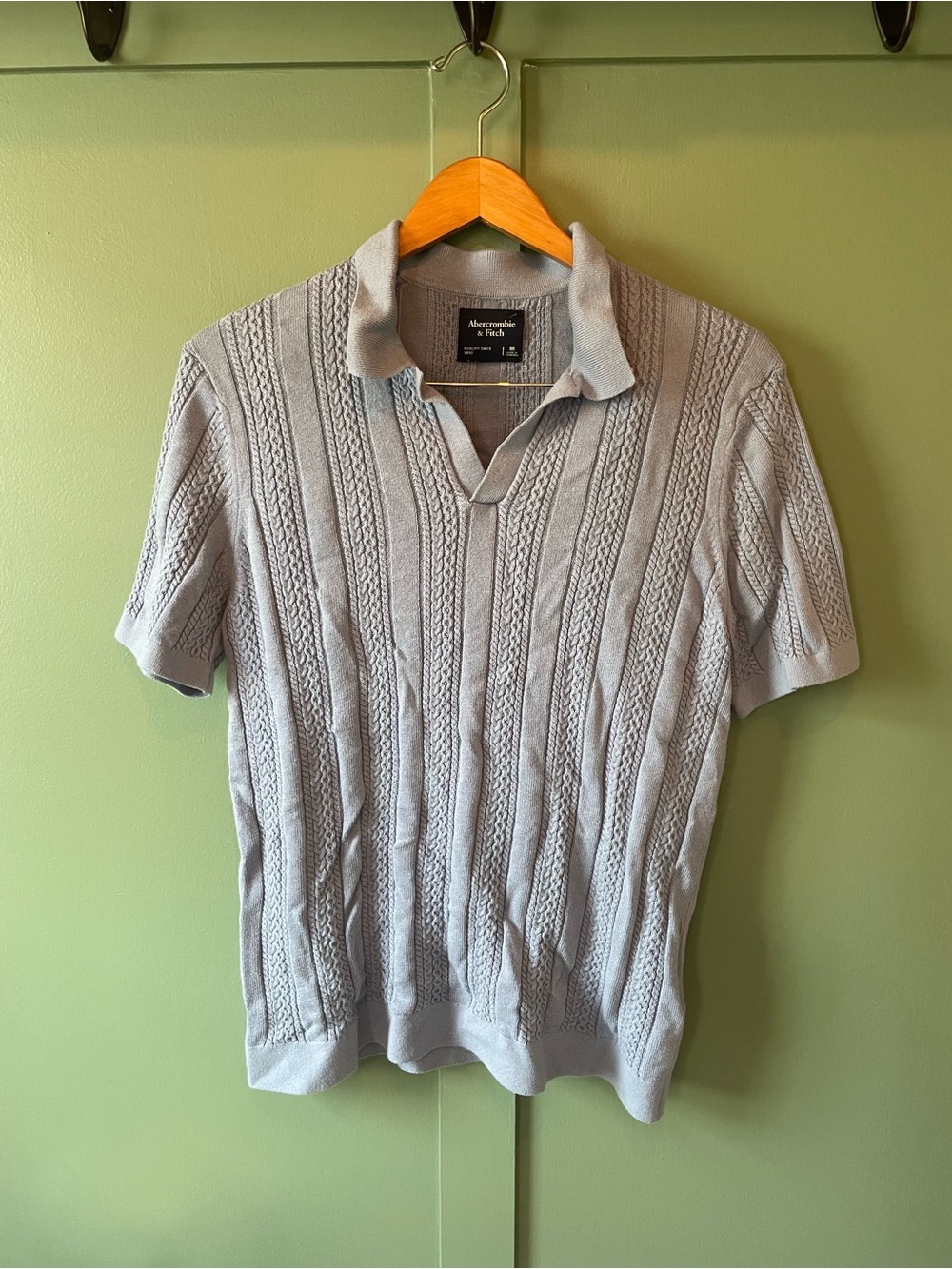 Abercrombie & Fitch Light Blue Cable Knit Polo Shirt